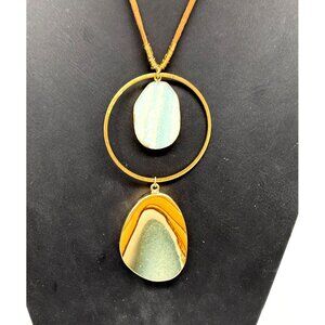 Serefina Brown Faux Leather Crystal Circle Pendant Necklace Gold Tone Festival